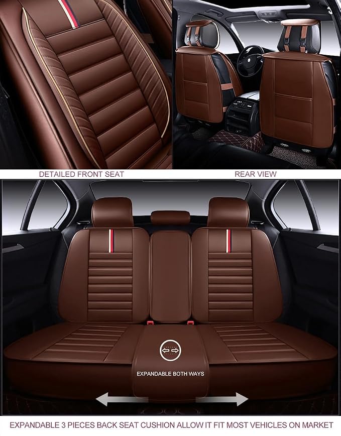 OASIS AUTO Car Seat Covers Premium Waterproof Faux Leather Cushion Universal - Image 3