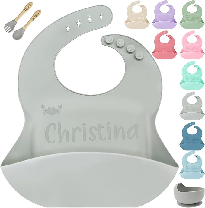 SRdrew Personalized Silicone Bibs Set Custom Engraved Name Icon Toddler Bib by SRdrew