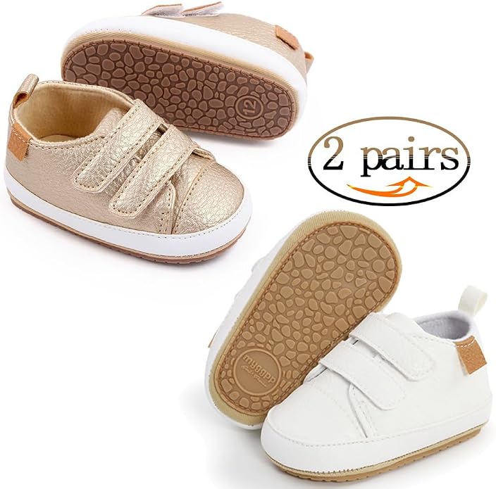 2Pairs Baby Shoes, Boys Girls Non-Slip Rubber Sole Sneakers, Unisex Infant Soft - Image 2