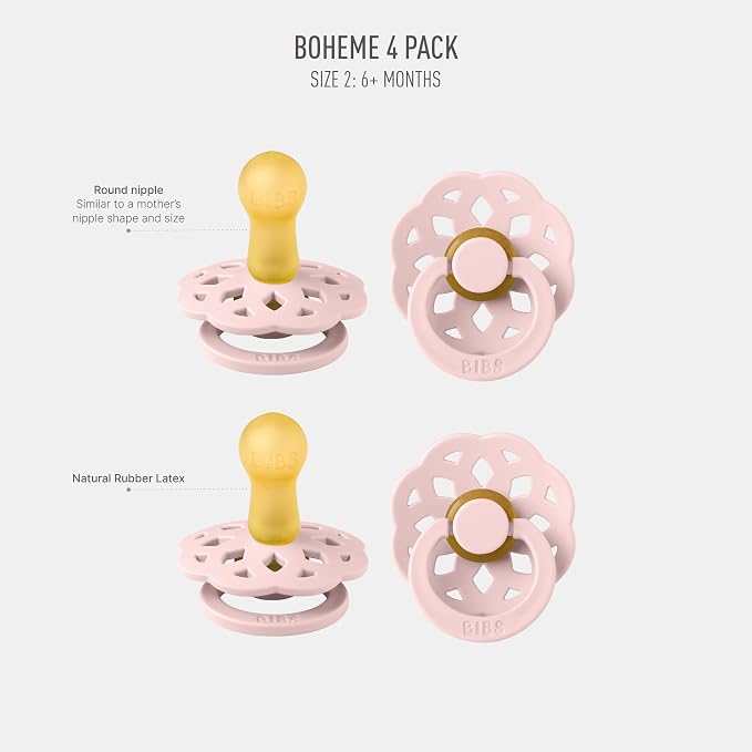 BIBS Boheme Pacifier 4-Pack. BPA Free Dummy Pacifier, Round Nipple. Natural - Image 2