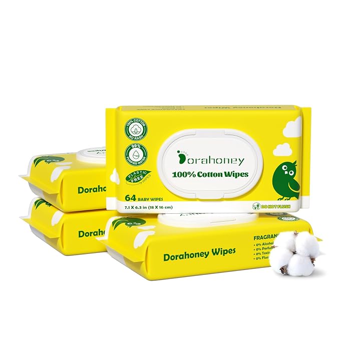 100% USA Cotton Baby Wipes, 99% Purified Water Unscented Wet Wipes by DORAHONEY