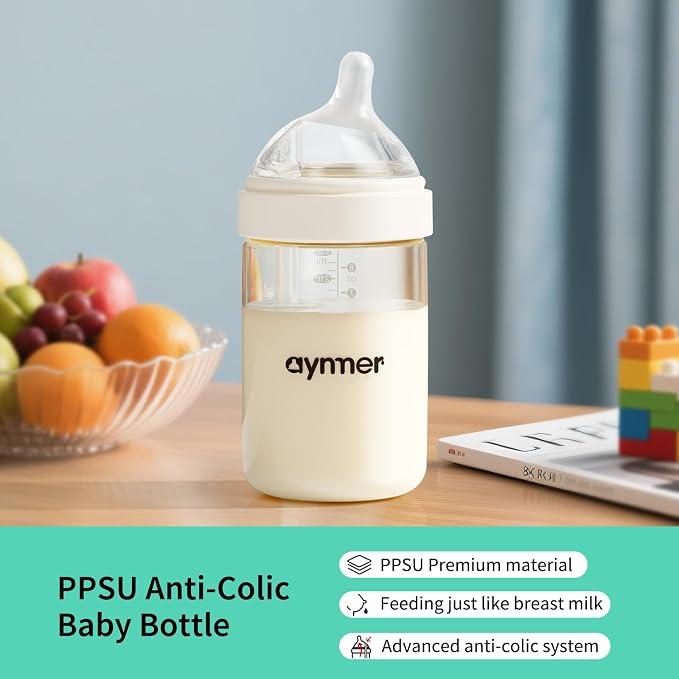 PPSU Natural Baby Bottle with Medium Flow Nipple, Anti-Colic, Wide Neck - Image 2
