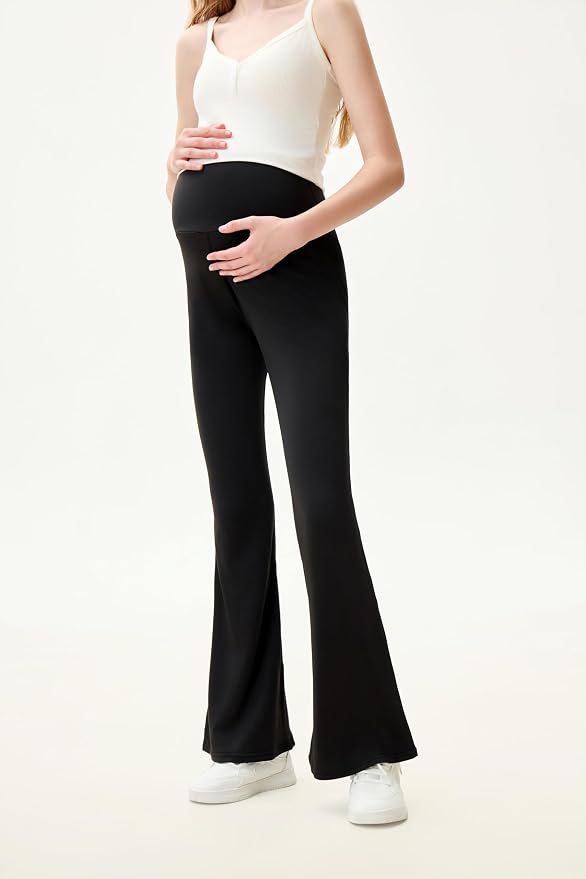 High Waist Yoga Pants, Maternity Bootcut Leggings, Cotton Blend Spandex - Image 5