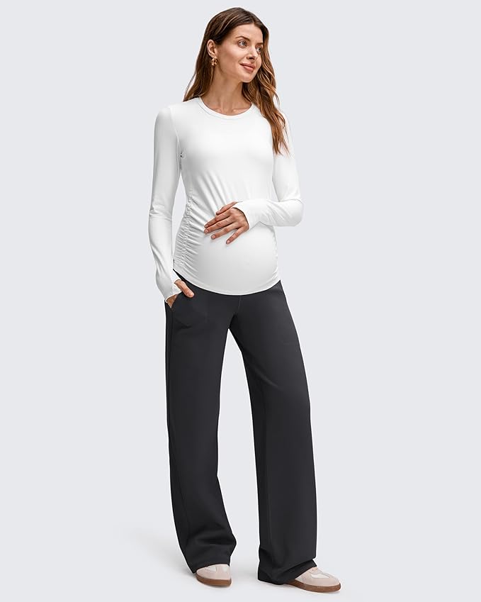 G4Free EverGoing Fleece Lined Maternity Wide Leg Pants Over The Belly Pregnancy - Image 6