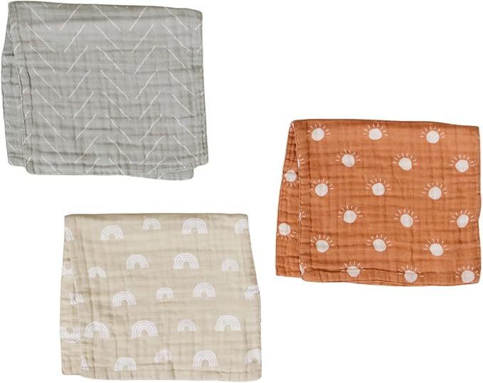 Mebie Baby Burp Cloths, Neutral Print 3-Pack, Muslin Burp Cloth Set - Image 9