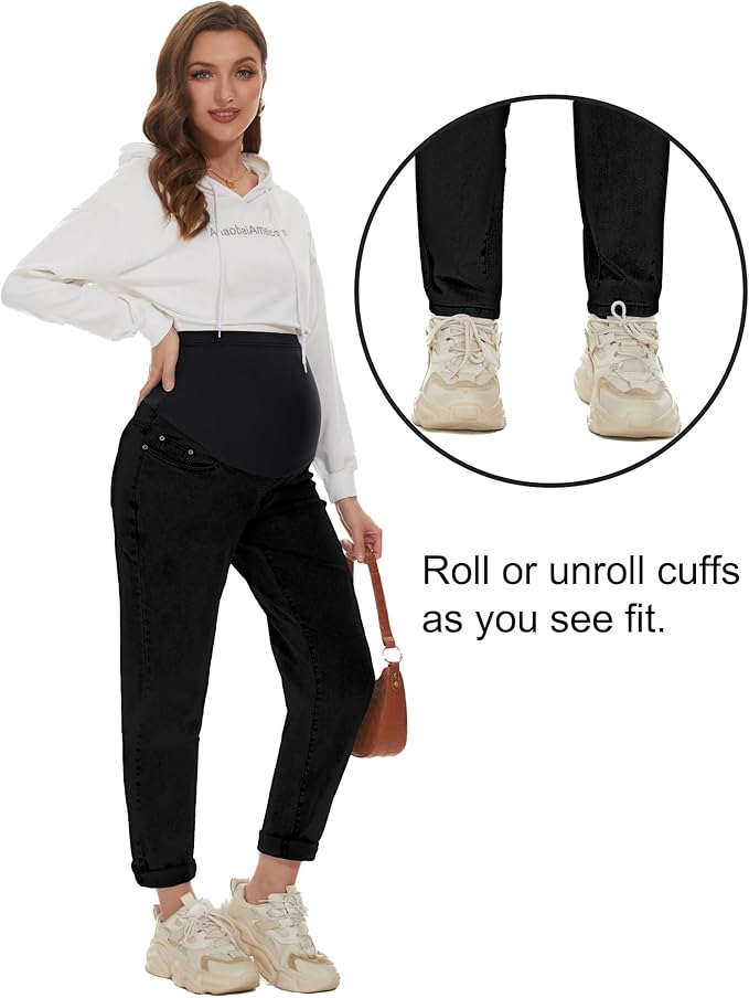 POSHGLAM Women's Maternity Jeans Over Belly Comfy Stretch 28'' Boyfriend Jeans - Image 3