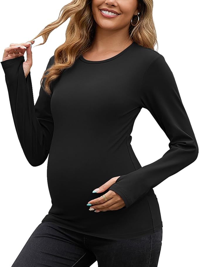GINKANA Maternity Workout Tops Long Sleeve Pregnancy Yoga Shirts by GINKANA