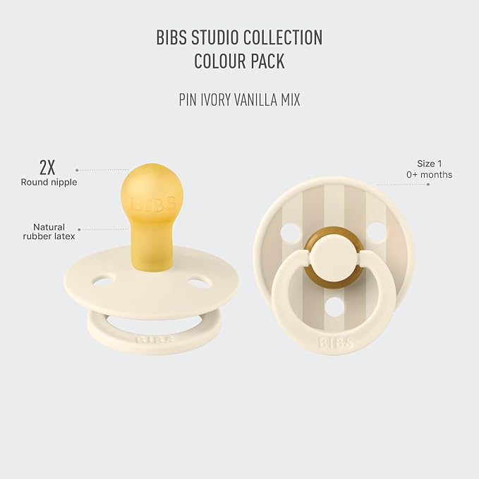 BIBS Pacifiers - Studio 2 Pack | Round Nipple Baby Pacifier | BPA Free Natural - Image 2