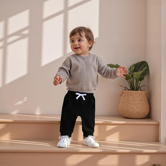 Sejardin Toddler Baby Boy Girl Pants 3 Pack Solid Color Elastic Waist Jogger - Image 3