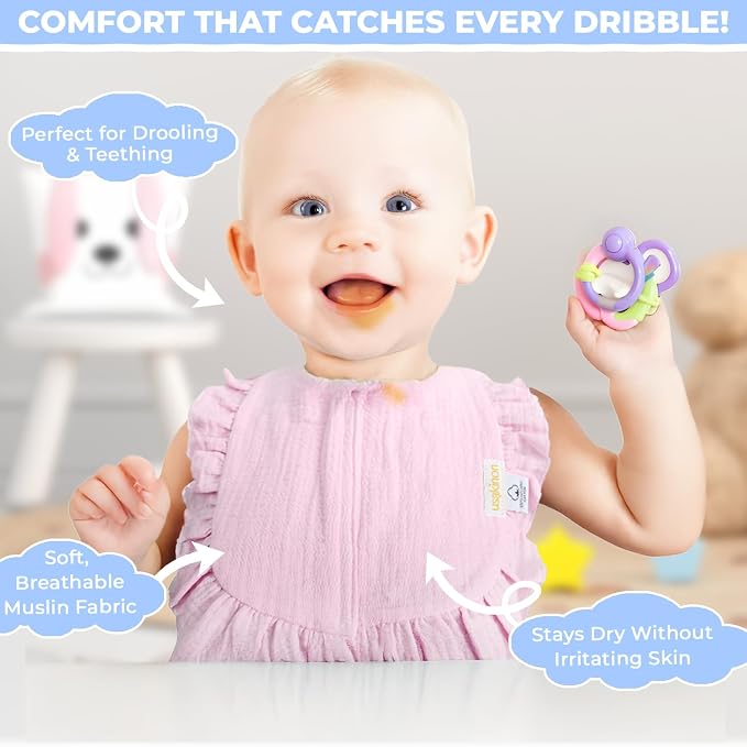 usakinon® 100% Organic Muslin Cotton Baby Bibs 2 Pack – Soft, Absorbent & Safe - Image 4