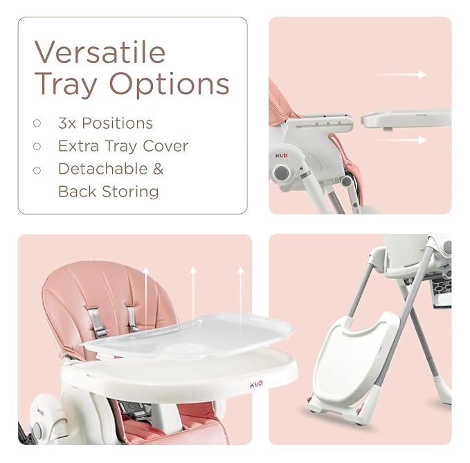 KÜB 3-in-1 Foldable Baby High Chair, 7 Height & 4 Recline Adjustable Seat & Tray - Image 5