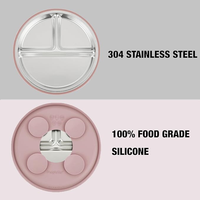 PandaEar Baby Feeding Set 4 Pcs, 2 Pack Stainless Steel Suction Plates & 2 Pack - Image 6
