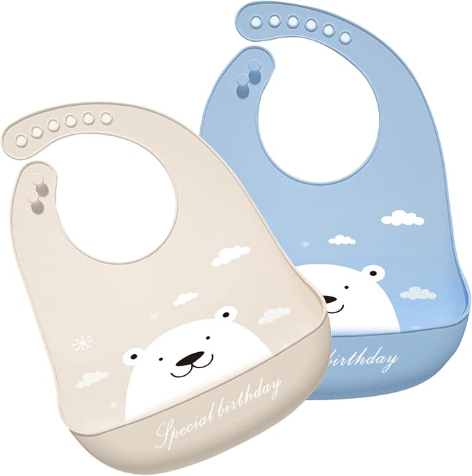 Silicone Bibs for Babies and Toddlers 2 Sets Feeding Bibs for Boy and Girl by Eimmabey