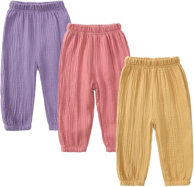 MYGBCPJS Baby Boys Girls Cotton Linen Trousers Kids Casual Ankle Pants Loose by MYGBCPJS