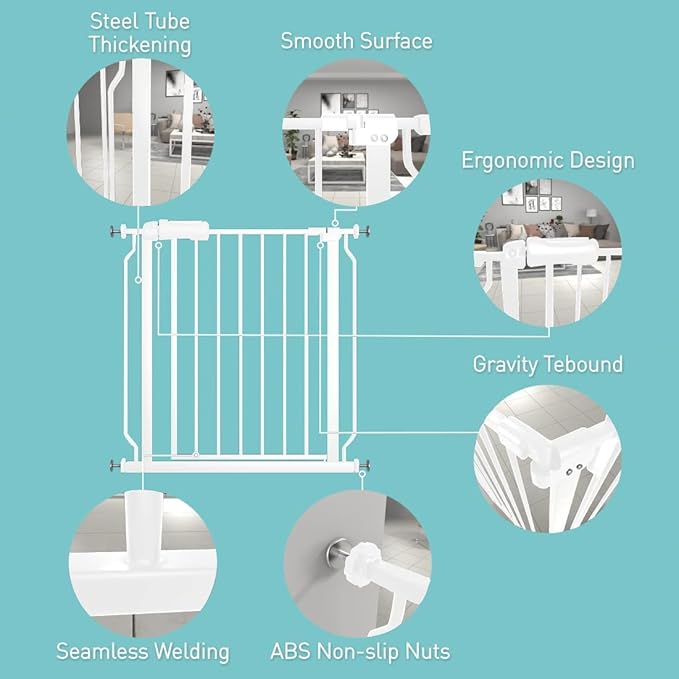 WAOWAO Baby Gate 33.86-38.55" Extra Wide Pressure Mounted Walk Through Swing - Image 2