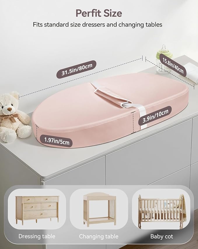 COMOMY Baby Changing Pad with Wipeable & Waterproof PU Cover, Contoured Diaper - Image 5