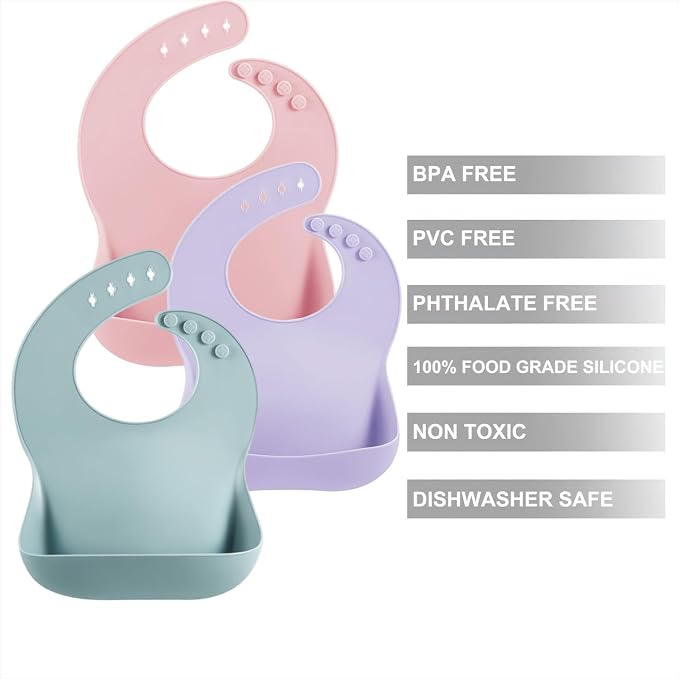 PandaEar 3 Pack Silicone Bibs for Babies Toddlers Girls, Adjustable Fit BPA - Image 2