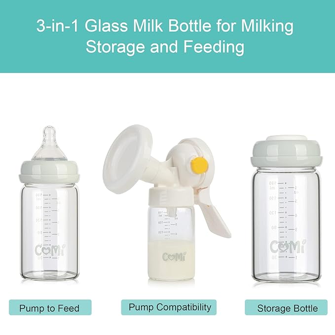 COMI Wide Neck Glass Breastmilk Collection n Storage Bottle, 4 Packs, 6oz - Image 2