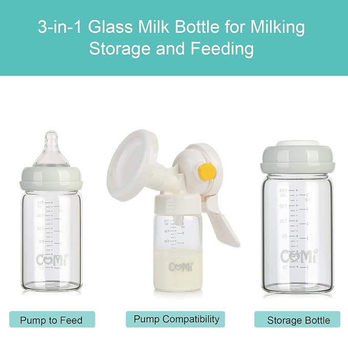 COMI Wide Neck Glass Breastmilk Collection n Storage Bottle, 4 Packs, 6oz - Image 2