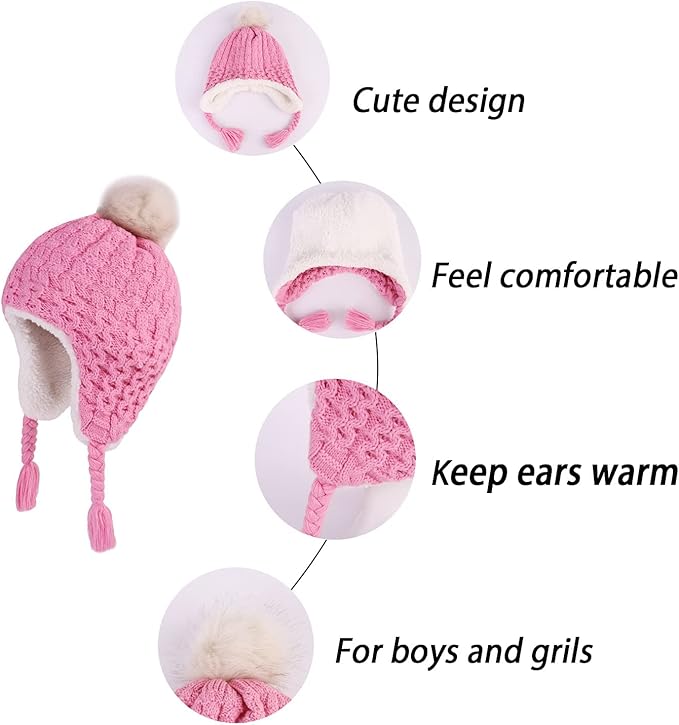 LANGZHEN Toddler Kids Infant Winter Hat, Earflap Knit Warm Cap Fleece Lined - Image 5