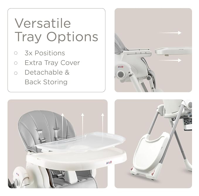 KÜB 3-in-1 Foldable Baby High Chair, 7 Height & 4 Recline Adjustable Seat & Tray - Image 6