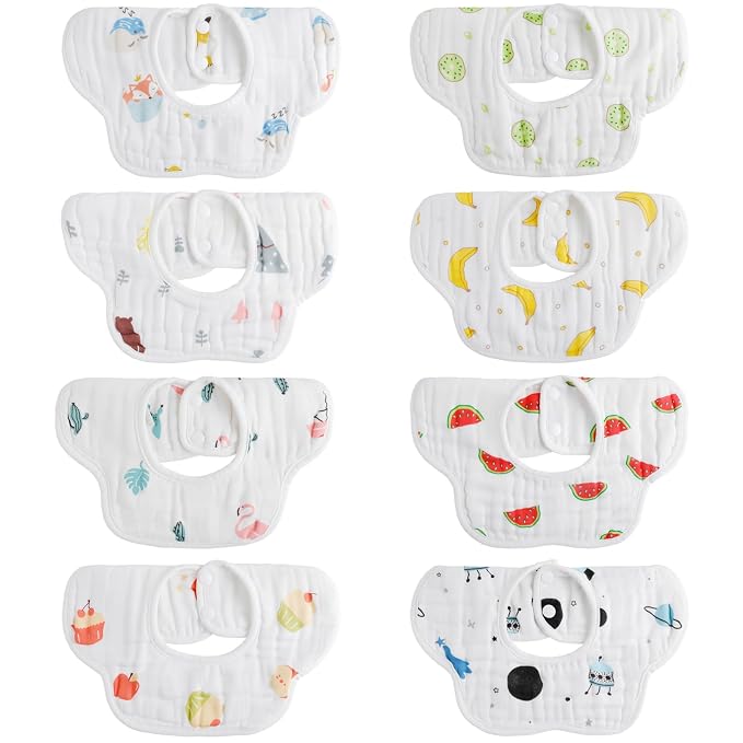 8-Pack 360° Rotate Organic Cotton Baby Bibs, Newborn Muslin Bibs - Image 9