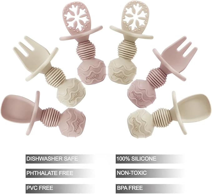 PandaEar 4 Pack Silicone Baby Spoons Forks Feeding Set, Toddler Utensils Baby - Image 3