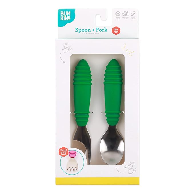 Bumkins Toddler Utensils, Kids Size Fork and Spoon Set, Silicone and - Image 6