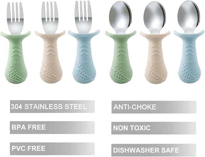 PandaEar Baby Toddler Fork and Spoon Utensil Set, 6 Pack Silicone Stainless - Image 3