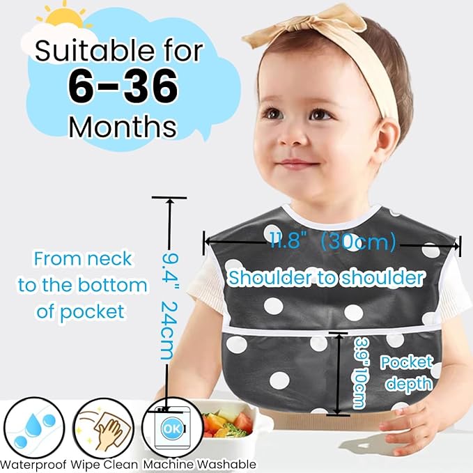TSD Baby Bibs Waterproof Feeding Bibs 5pack Adjustable Mealtime Poctet Bib - Image 5