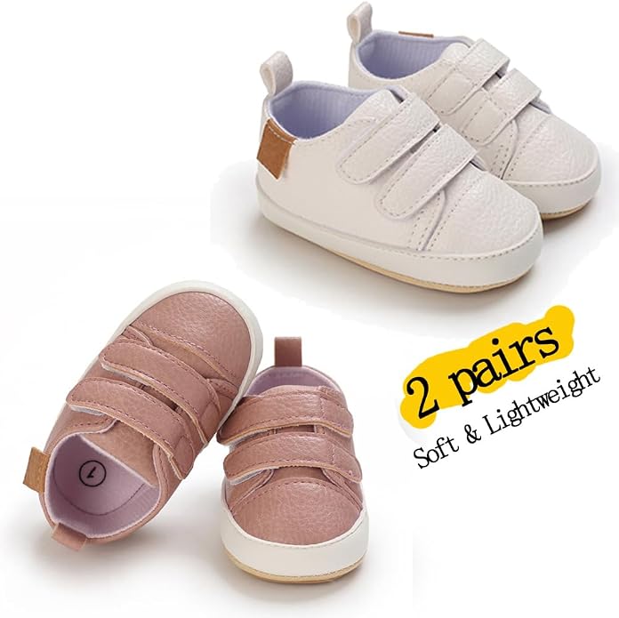 2Pairs Baby Shoes, Boys Girls Non-Slip Rubber Sole Sneakers, Unisex Infant Soft - Image 3