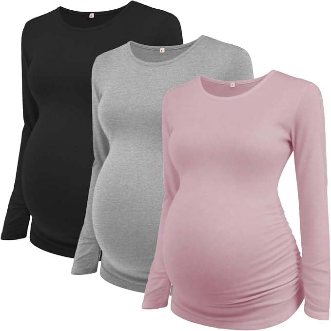 Ecavus Women's Maternity Shirts Long Sleeve Soft Stretchy Pregnancy Tops Side by Ecavus