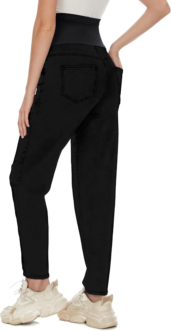 POSHGLAM Women's Maternity Jeans Over Belly Comfy Stretch 28'' Boyfriend Jeans - Image 5
