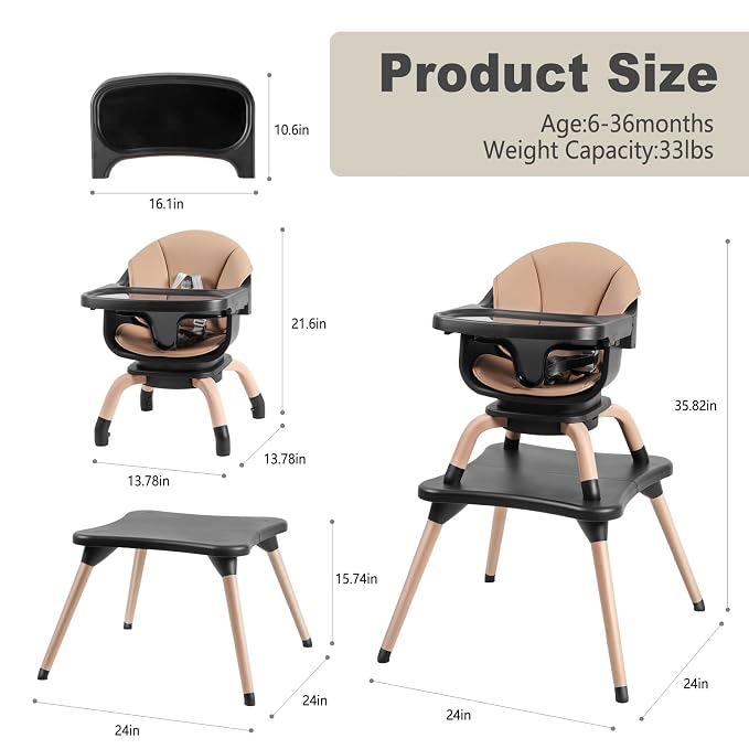 Baby High Chair, 7 in 1 Convertible High Chairs - Image 6