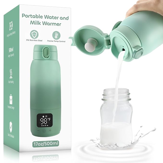 Portable Bottle Warmer for Travel, 17oz Portable Milk Warmer for Baby Fast by Qupite