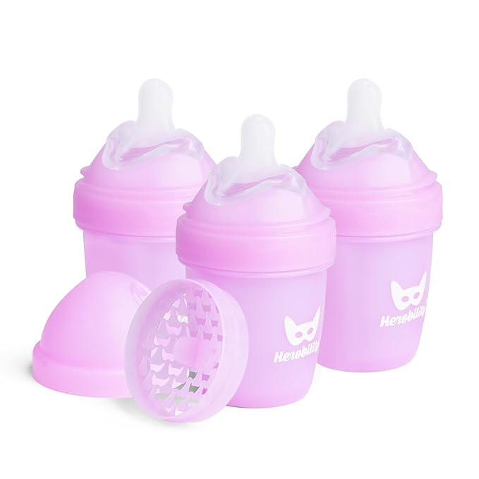 Herobility Double Anti-Colic Baby Bottles – 5 fl oz/140ml – 3-Pack – Purple by Herobility