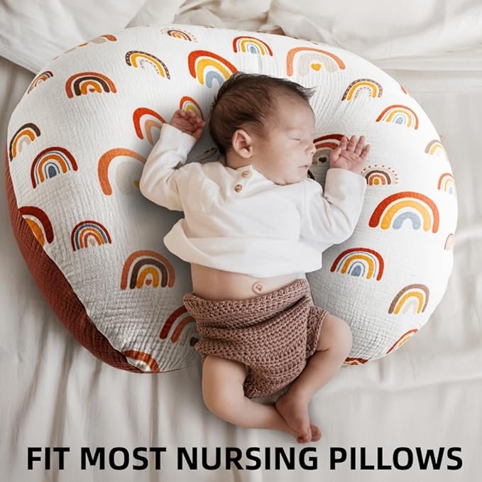 2 Pack Muslin Nursing Pillow Cover 100% Cotton Boho Neutral Stretchy Removable - Image 6
