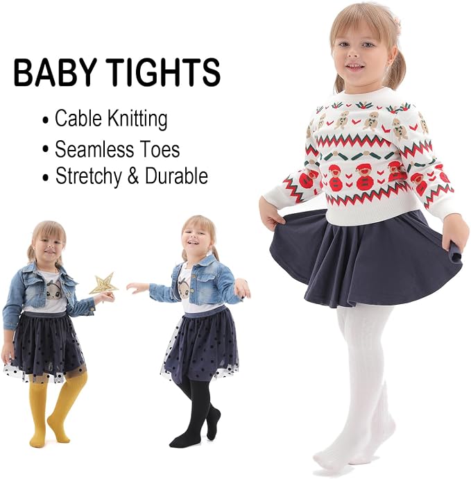 EPEIUS Baby Girl Tights Thick Cable Knit Leggings Stockings Cotton Pantyhose - Image 2