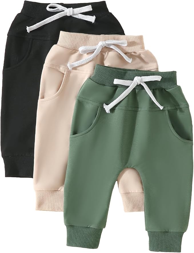 Sejardin Toddler Baby Boy Girl Pants 3 Pack Solid Color Elastic Waist Jogger by Sejardin