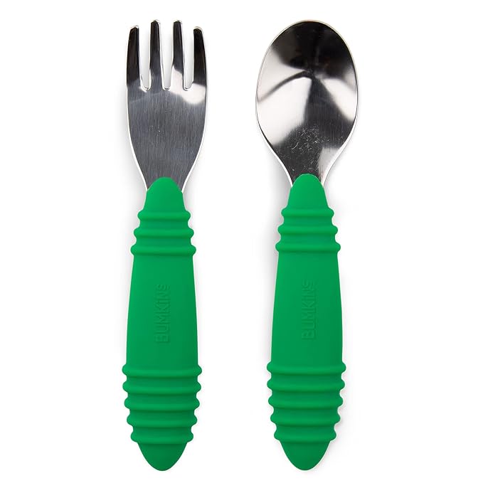 Bumkins Toddler Utensils, Kids Size Fork and Spoon Set, Silicone and by Bumkins