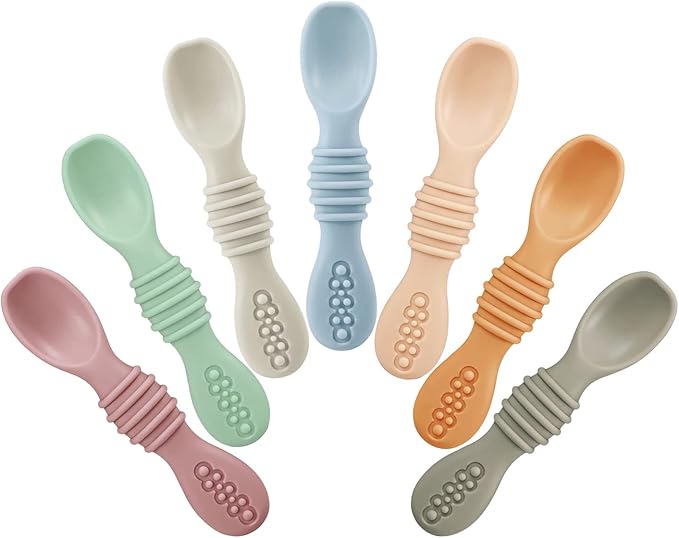 PandaEar 7 Pack Baby Led Weaning Spoons| Silicone Baby Spoons Self Feeding by PandaEar