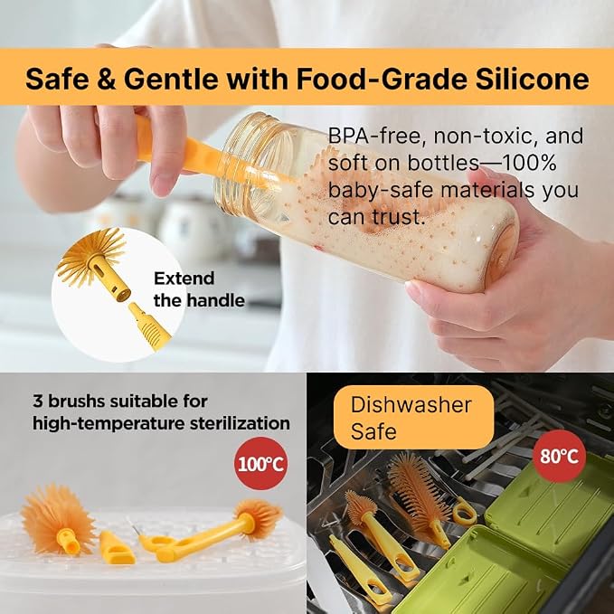 Travel Bottle Cleaner kit, 6in1 Baby Toddler Travel Essential Silicone Bottle - Image 3