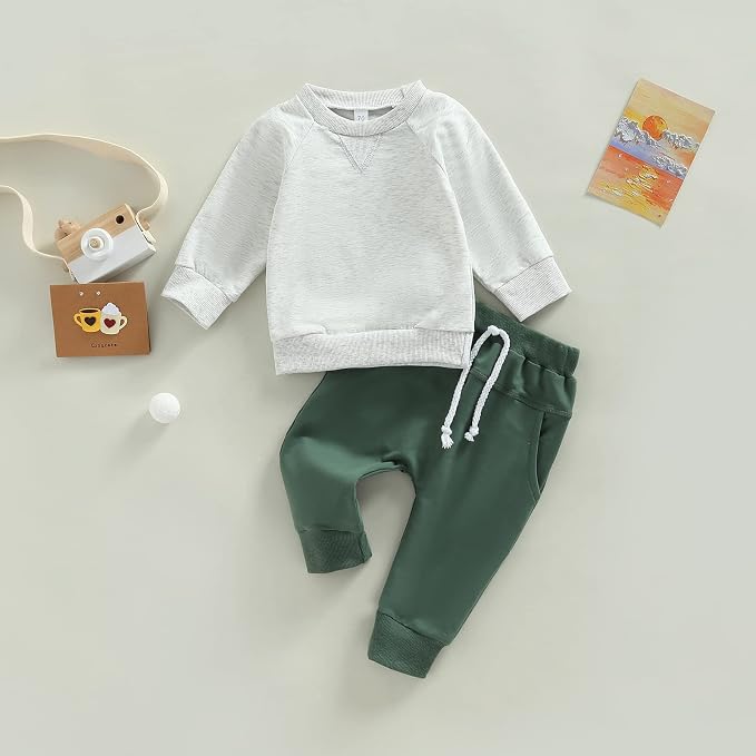 Toddler Baby Boy Clothes Solid Color Long Sleeve Crewneck Sweatshirt Top Casual - Image 2