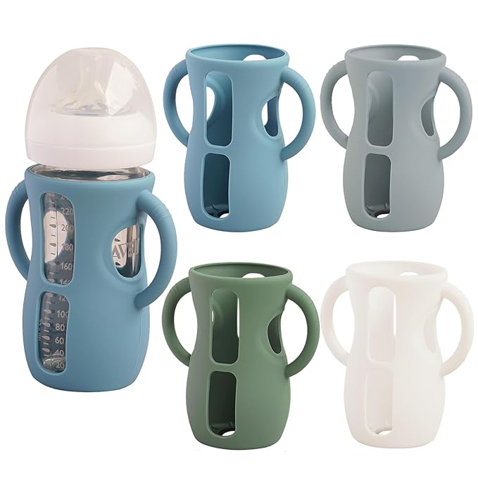 4 Pack Silicone Sleeves for Avent Natural Glass Baby Bottles, Anti Breakage by Kingwi