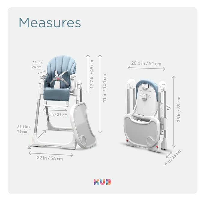 KÜB 3-in-1 Foldable Baby High Chair, 7 Height & 4 Recline Adjustable Seat & Tray - Image 8