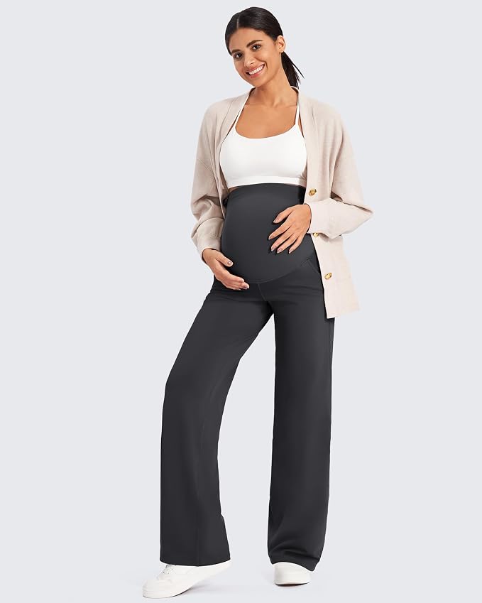 G4Free Fleece Lined Maternity Yoga Pants Over The Belly Stretchy Wide Leg Warm - Image 6
