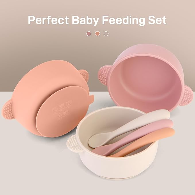 3 Pack Baby Bowls with Suction and 3 Pack Baby Spoons, BPA Free, Silicone Baby - Image 4