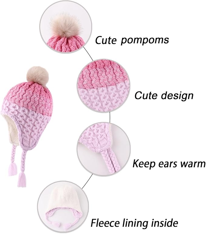 LANGZHEN Toddler Kids Infant Winter Hat, Earflap Knit Warm Cap Fleece Lined - Image 4