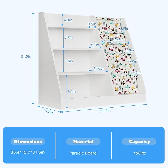 4 Tier Kids Wooden Bookshelf, Five Layer Sling Bookcase, Baby Storage Book Rack - Image 3