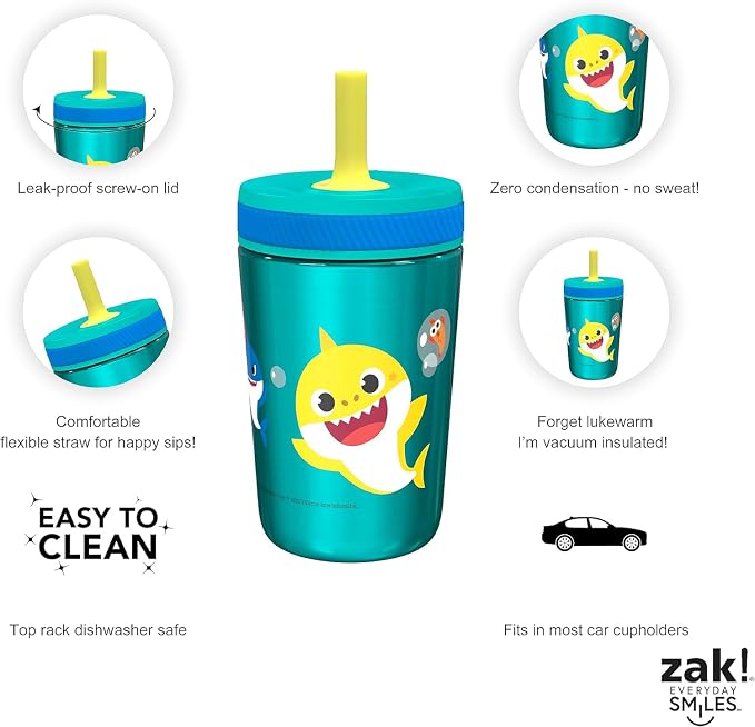Zak Designs Baby Shark Kelso Tumbler Set, Leak-Proof Screw-On Lid - Image 5